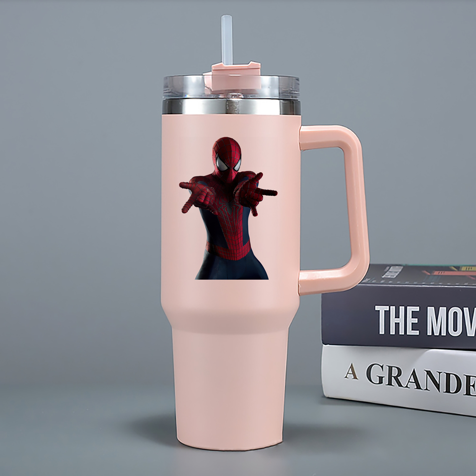 （画像用） Spider Man スパイダーマン 1200mL車用タンブラー - クリスタルステッカー（プラスチックストロー付き）